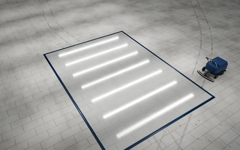 Das Licht ist an, die ganze Fläche glänzt.
