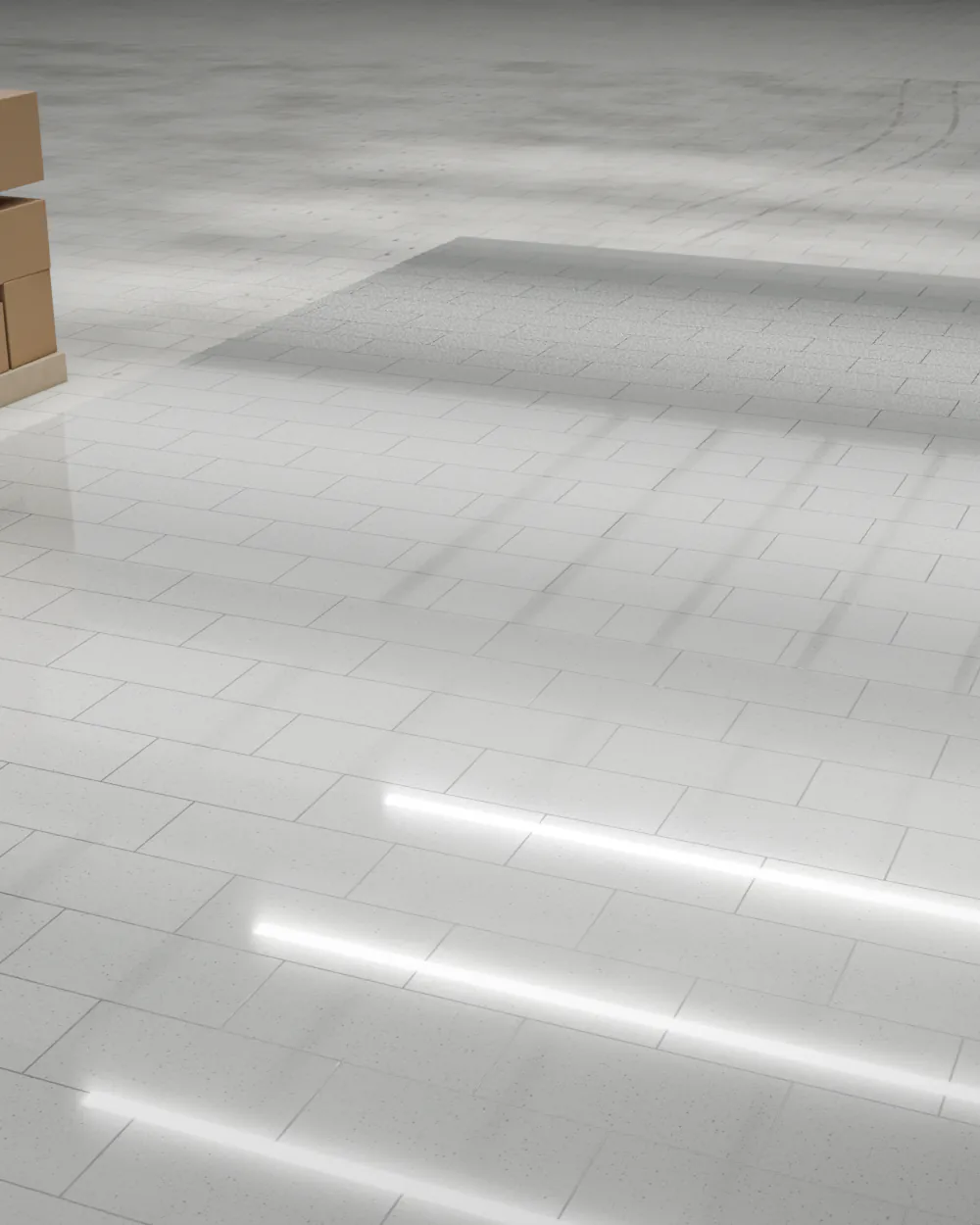 Leere, gereinigte Fläche bei eingeschaltetem Licht.